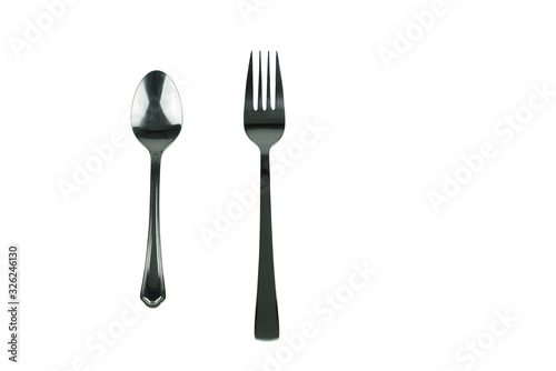 stainless fork and spoon isolated on white background