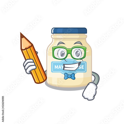 A smart Student mayonnaise character holding pencil