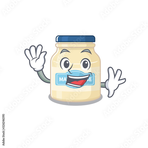 Waving friendly mayonnaise in mascot design style