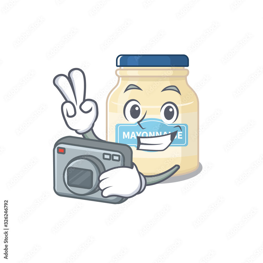 Cool Photographer mayonnaise character with a camera Cool Photographer mayonnaise character with a camera
