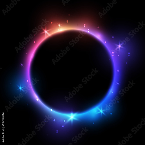 Bright magic circle on black background - vector shiny element for Your design