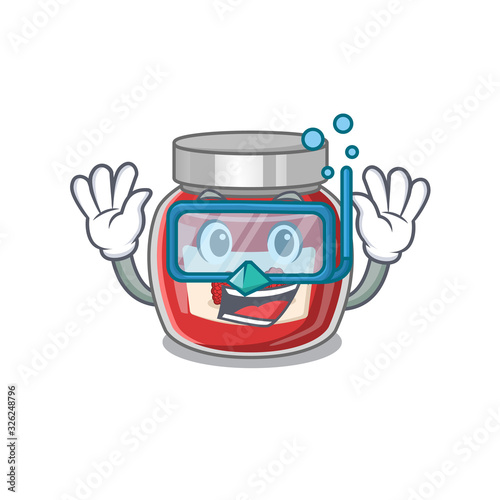 cartoon character of raspberry jam wearing Diving glasses