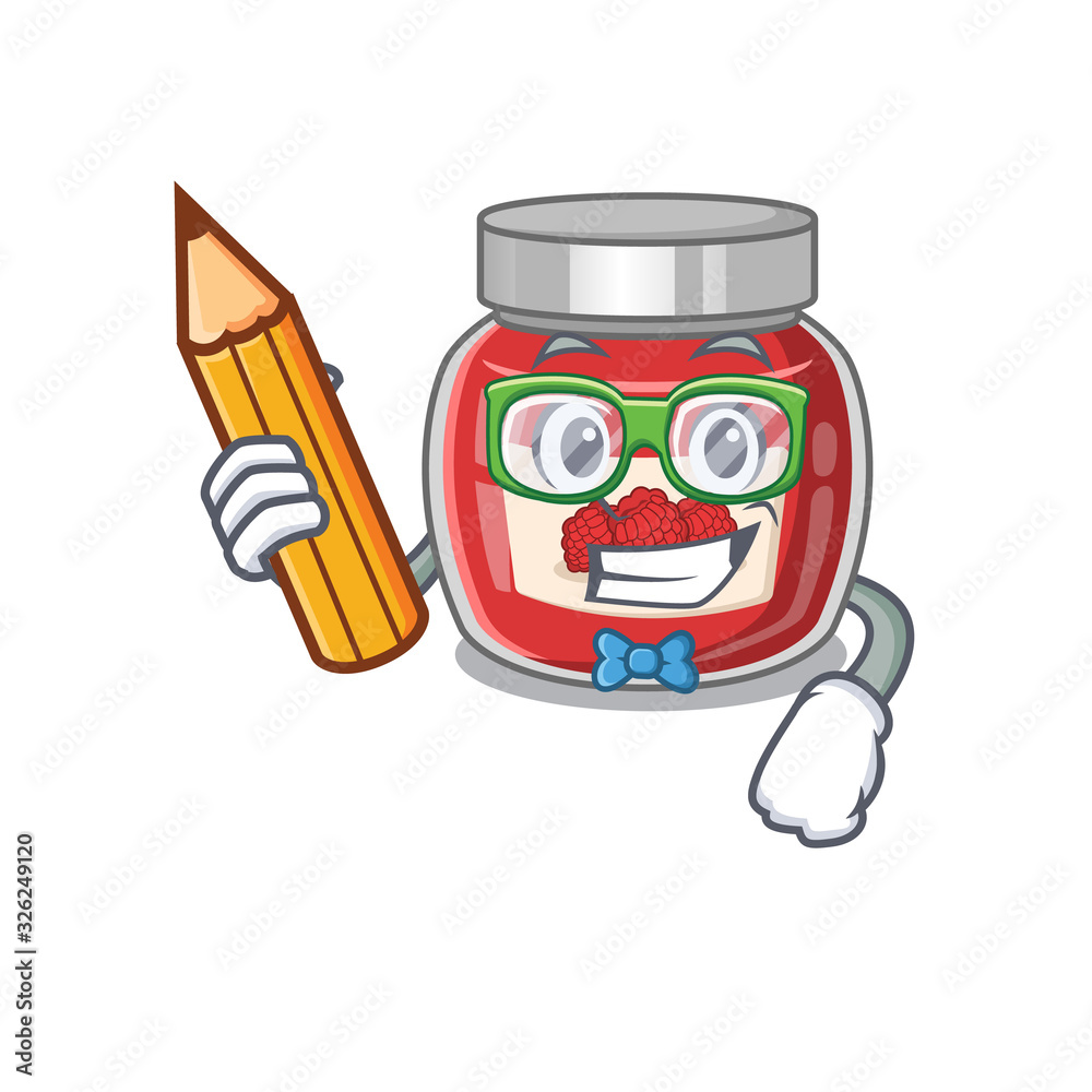 A smart Student raspberry jam character holding pencil A smart Student raspberry jam character holding pencil