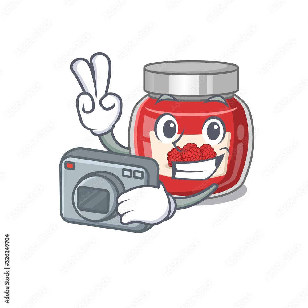 Cool Photographer raspberry jam character with a camera Cool Photographer raspberry jam character with a camera