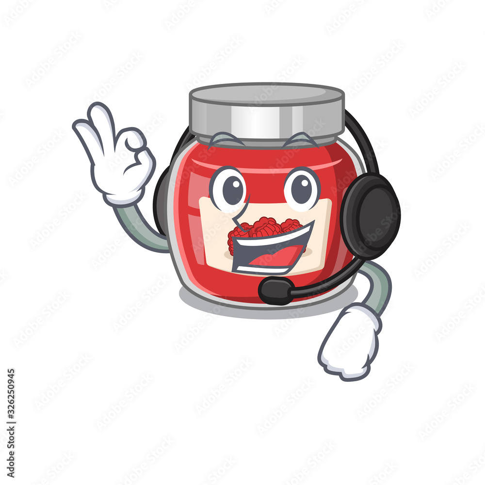 Happy raspberry jam mascot design style wearing headphone