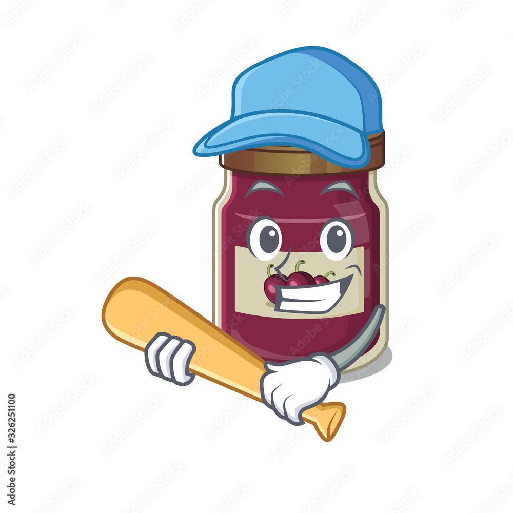 Obraz premium Smiley Funny plum jam a mascot design with baseball