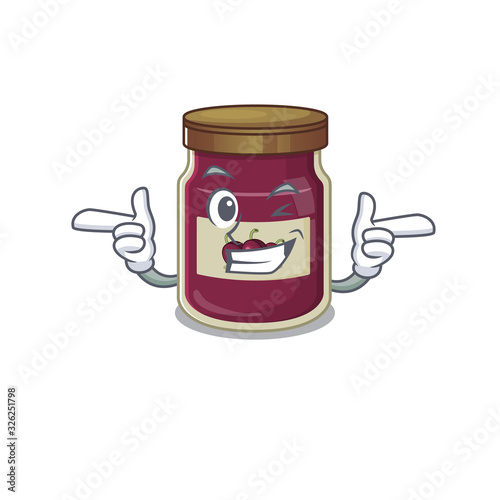 Cute mascot cartoon design of plum jam with Wink eye