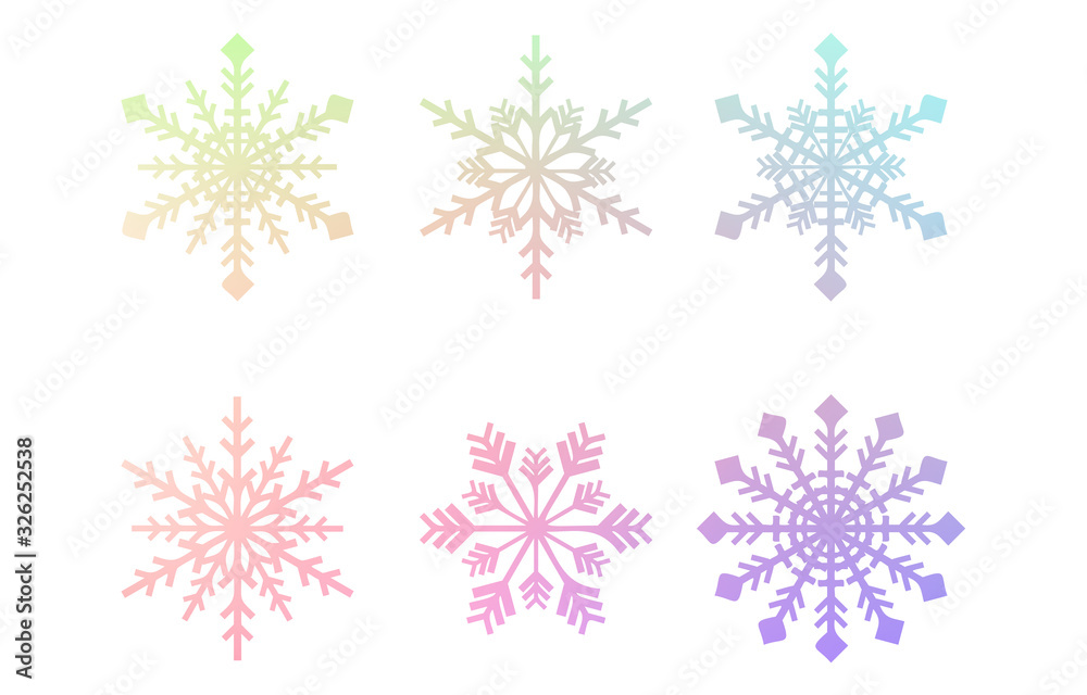 虹色の雪の結晶セット、シルエット素材