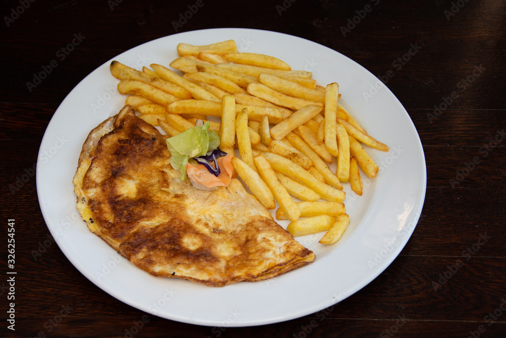 Ham and cheese omelette breakfast and Fried Potatoes Ham and cheese omelette breakfast and Fried Potatoes