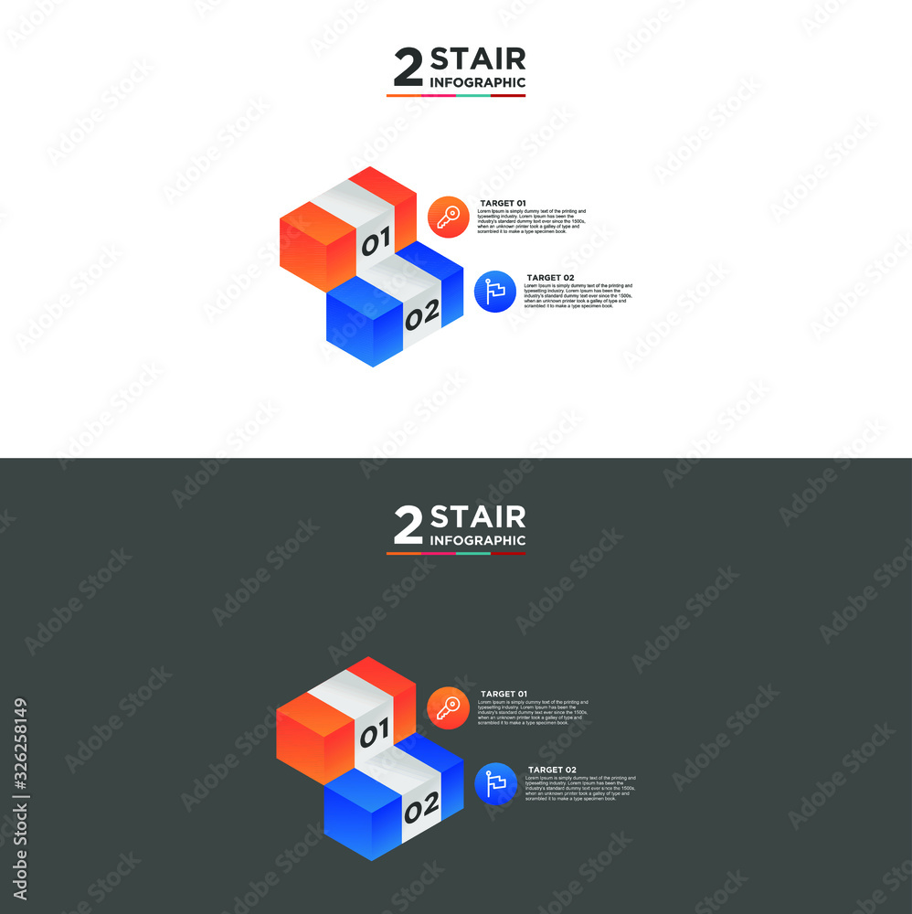 2 stair step timeline infographic element. Business concept with two options and number, steps or processes. data visualization. Vector illustration. isolated black and white background 2 stair step timeline infographic element. Business concept with two options and number, steps or processes. data visualization. Vector illustration. isolated black and white background