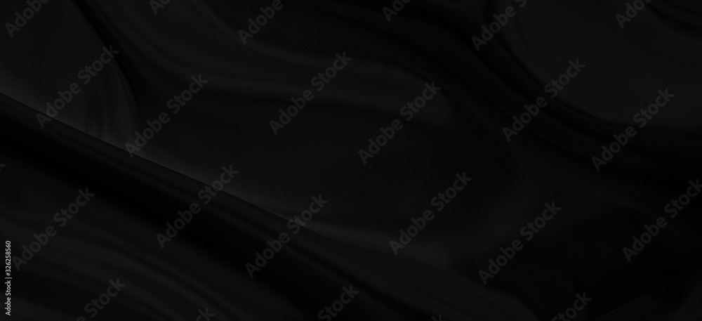 Fototapeta premium Black gray satin dark fabric texture luxurious shiny that is abstract silk cloth panorama background with patterns soft waves blur beautiful.
