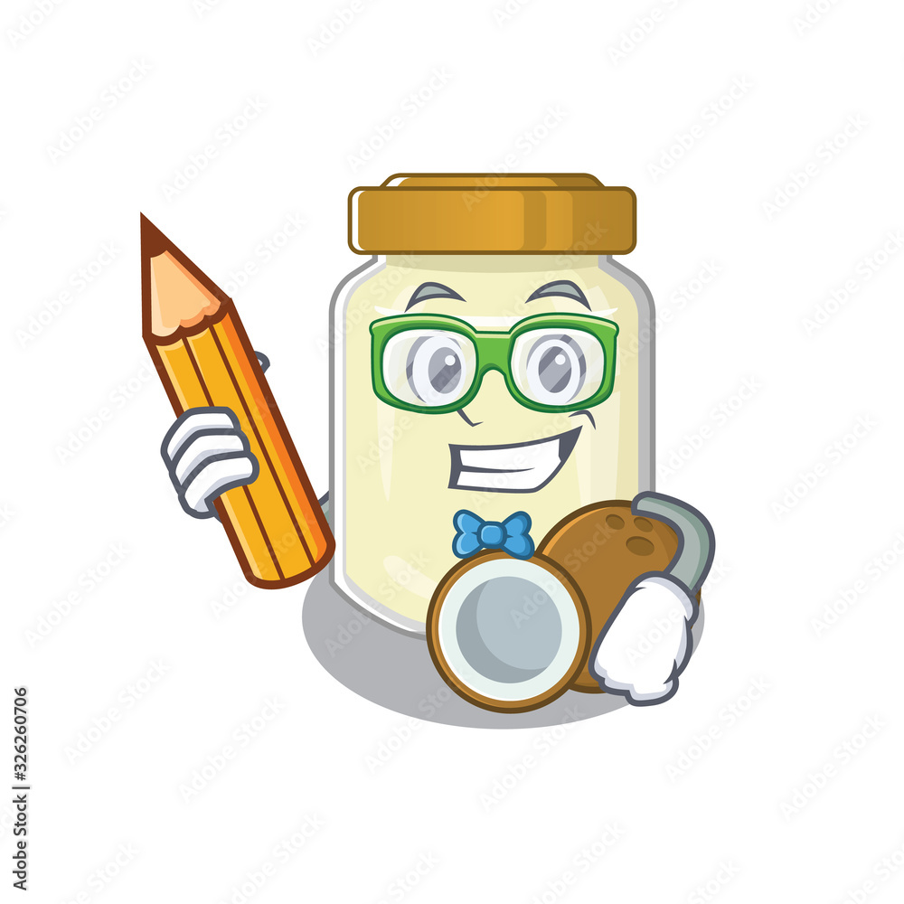 A smart Student coconut butter character holding pencil