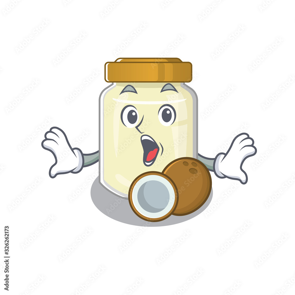 Coconut butter mascot design concept with a surprised gesture Coconut butter mascot design concept with a surprised gesture