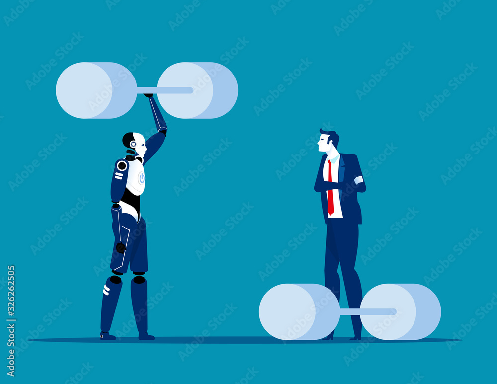 Robot vs Human. Capable robot technology concept, Robotic Robot vs Human. Capable robot technology concept, Robotic