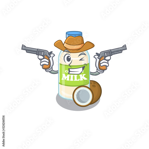 Coconut milk Cowboy cartoon concept having guns