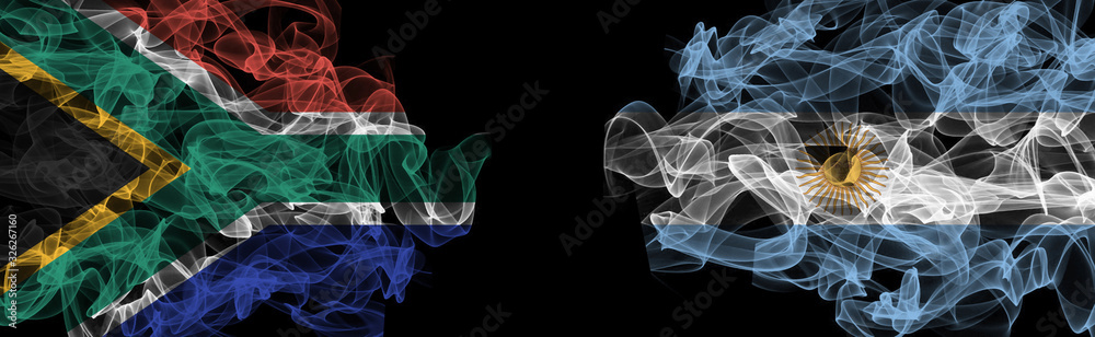 Φωτογραφία Flags of South Africa and Argentina on Black background, South Africa vs Argenti
