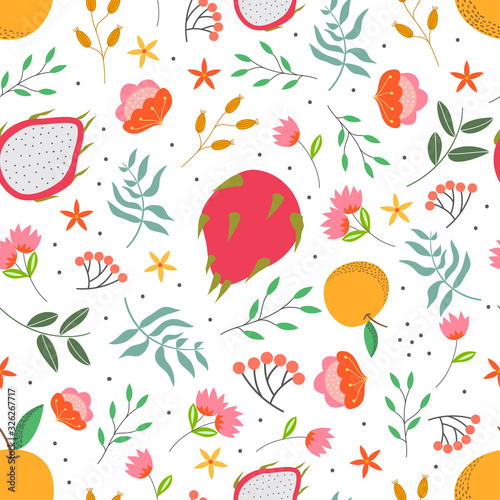 flat pattern with fruits concept in the white backdrop