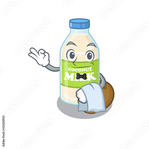 Sweet coconut milk Character working as a Waiter