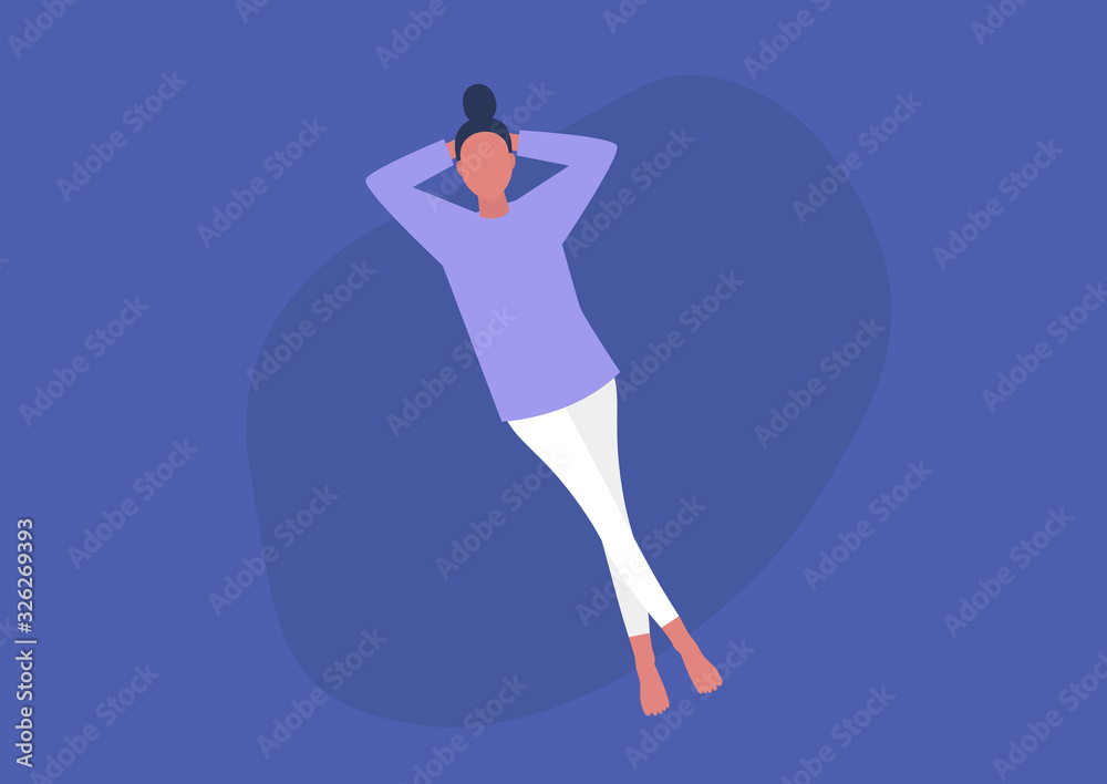 Young resting female character laying on back, relaxed atmosphere, chill Young resting female character laying on back, relaxed atmosphere, chill