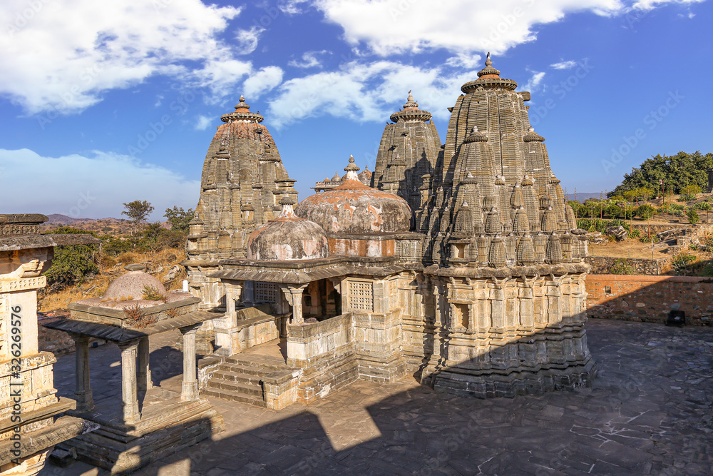 Stone temple ruins at Kumbhalgarh Fort near Udaipur Rajasthan