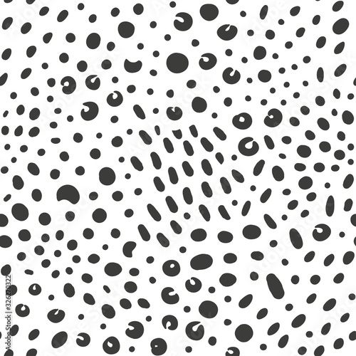 Simple animalistic abstract seamles pattern with spots and dots. Background for decoration, wrapping paper, wallpaper, cards and greetings. Minimalistic wild style two colors