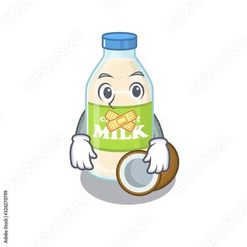 cartoon character design coconut milk making a silent gesture