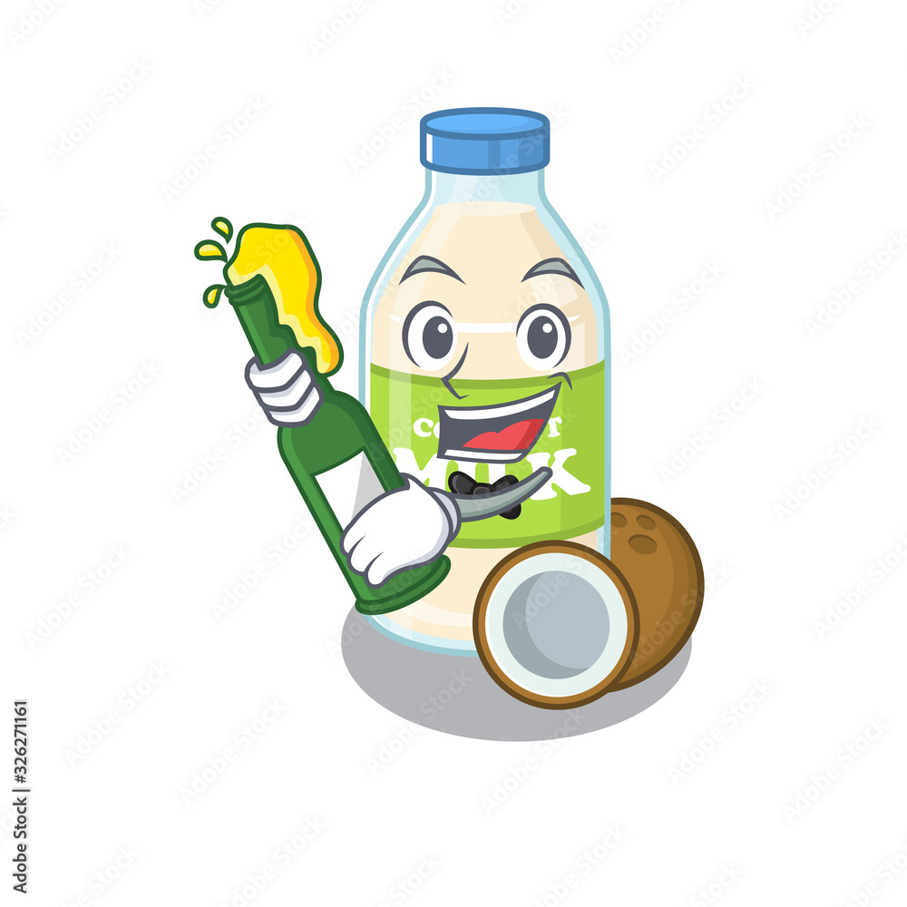 mascot cartoon design of coconut milk with bottle of beer mascot cartoon design of coconut milk with bottle of beer