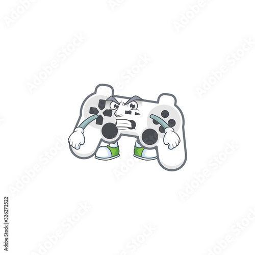 cartoon character of white joystick with angry face