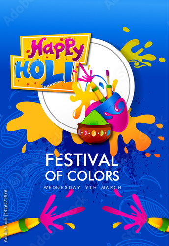Illustration of colorful background for Festival of Colors Happy holi vector elements for card design ,celebration design with hindi text meaning holi hai