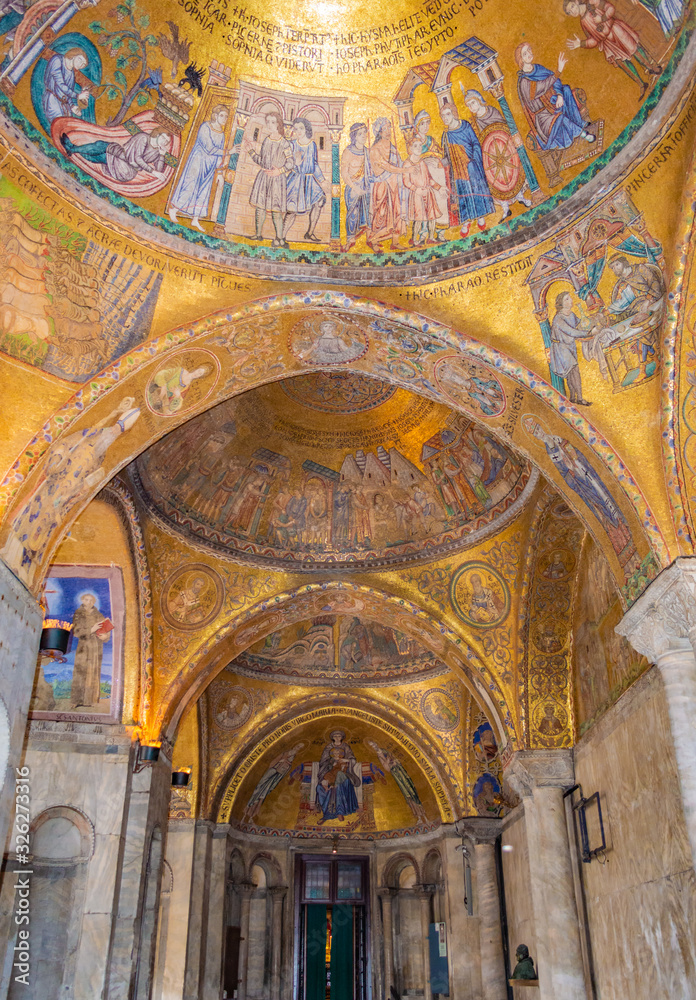 Venice, Italy - CIRCA 2013: Mosaic art at the ceiling of St Mark Cathedral (Basilica di San Marco).