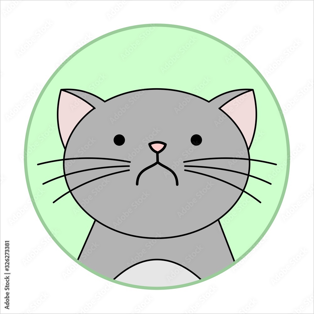 Cute Angry Emoticon Cat on White Background. Isolated Vector Illustration  Stock Vector