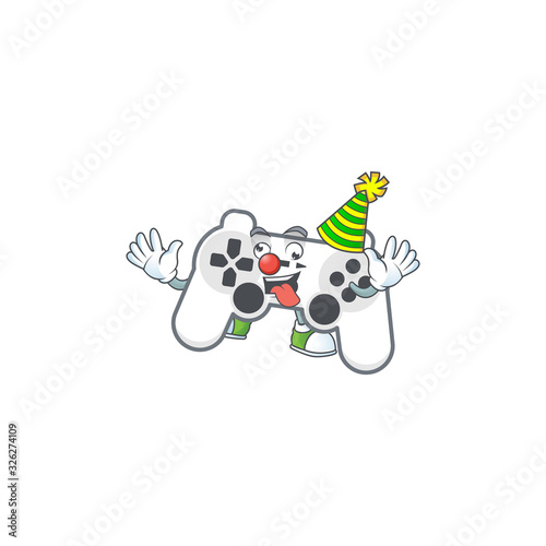 Fototapeta Naklejka Na Ścianę i Meble -  Cute and funny Clown white joystick cartoon character mascot style