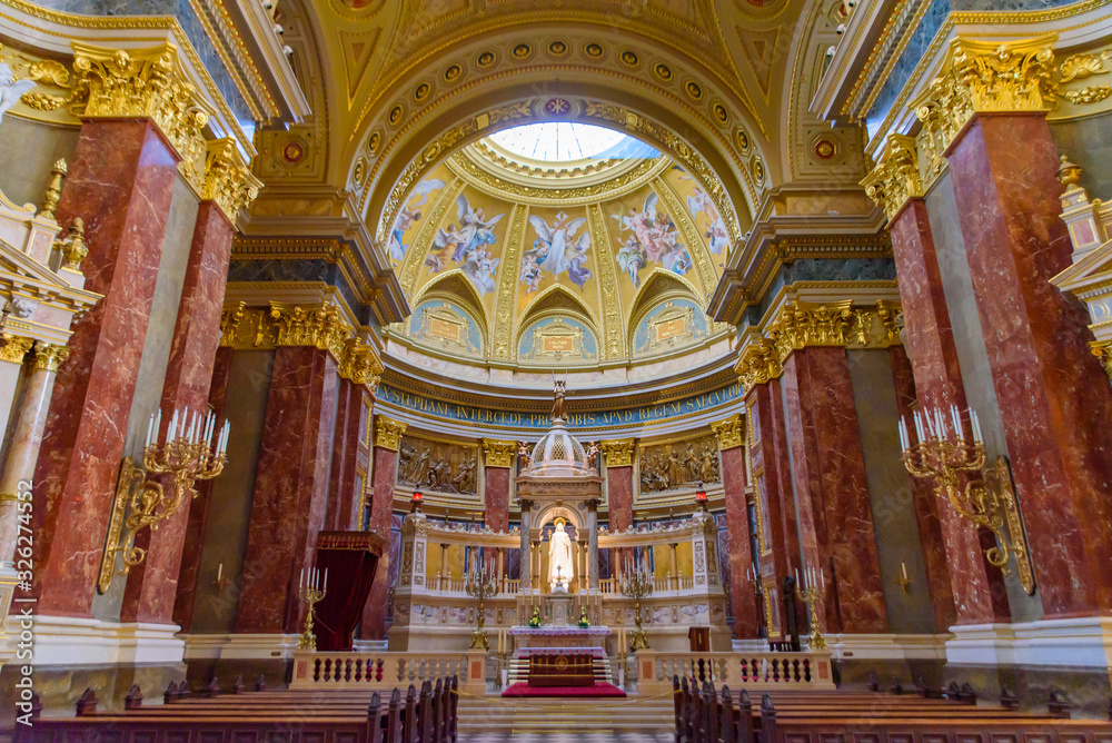 Interior of St. Stephen's Basilica, a cathedral in Budapest, Hungary