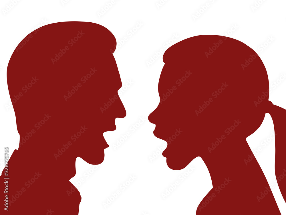 Man and woman scream at each other. The concept of conflict. Vector illustration
