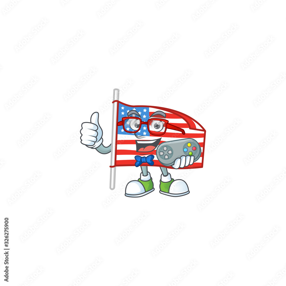An attractive gamer USA flag with pole cartoon character design An attractive gamer USA flag with pole cartoon character design