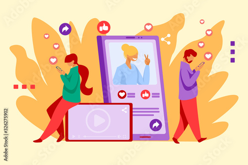Social media popularity. Users giving likes to picture, post, profile flat vector illustration. Network, internet, blogging concept for banner, website design or landing web page