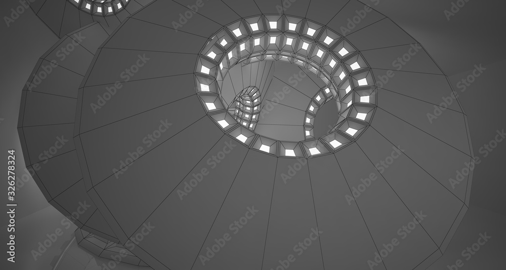 Fototapeta premium Abstract drawing white interior with discs and neon lighting. 3D illustration and rendering.