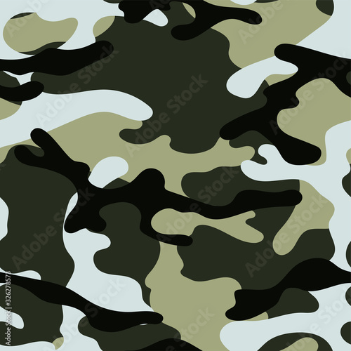 Military camouflage seamless pattern. Khaki texture. Trendy background. Abstract color vector illustration. For design wallpaper, wrapping paper, fabric.