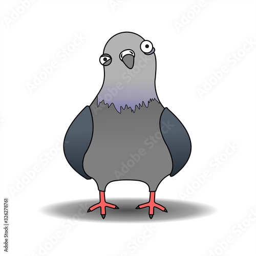 Pigeon, City Bird. Cartoon Funny Pigeon With A Suspicious Look. Crazy pigeon. Vector Illustration Isolated On A White Background.