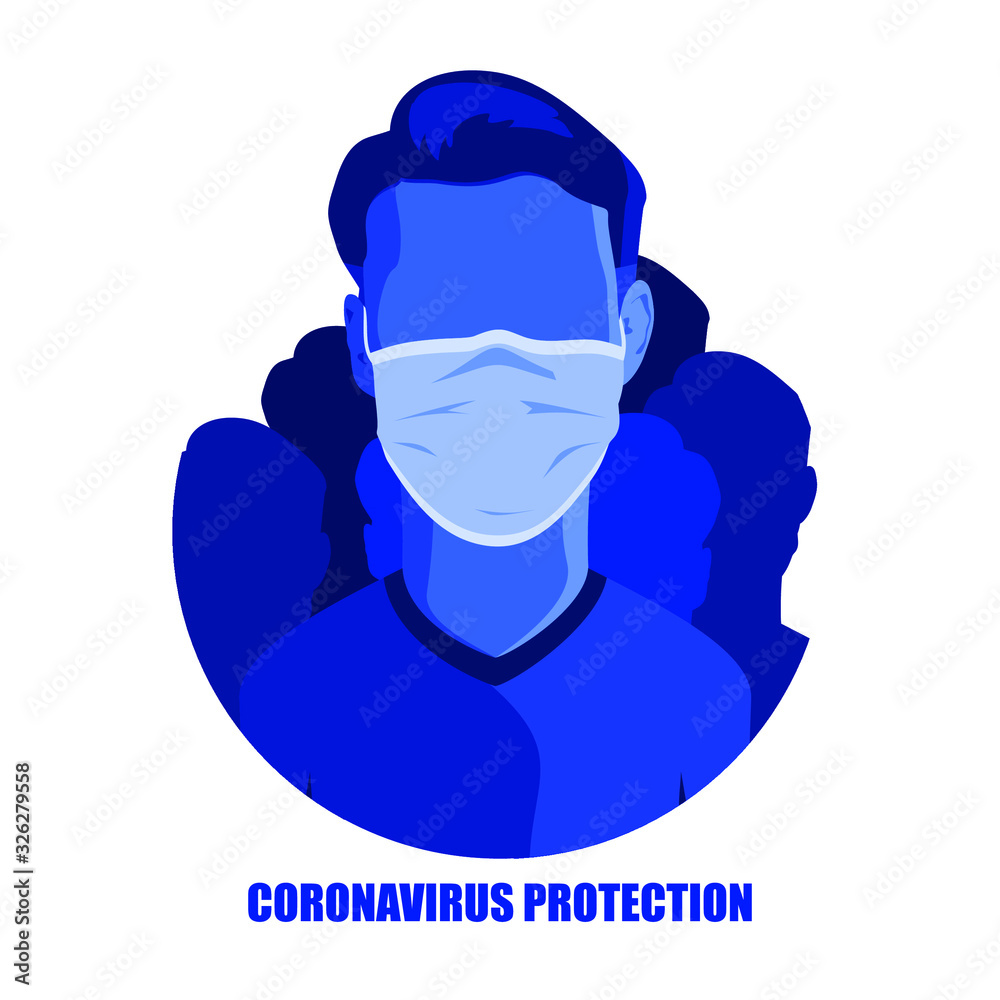 Man in medical face mask. Dangerous chinese coronavirus quarantine. Character mask protection against germs of infection. Medical disease protection concept. Vector flat illustration.
