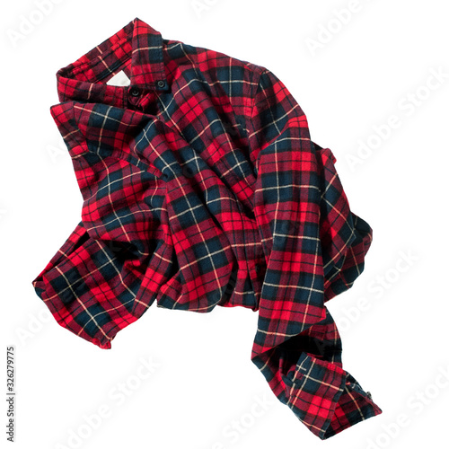 Checkered shirt isolated on white. Fying concept
