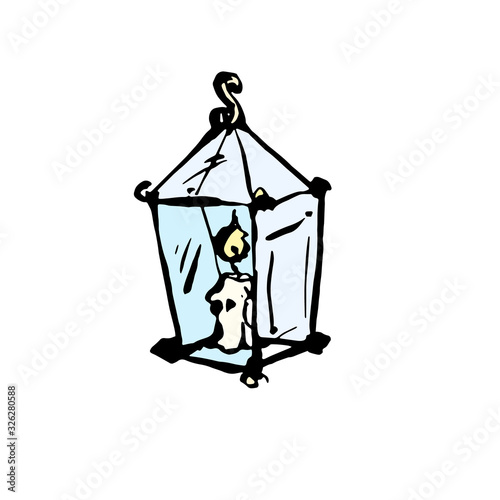 Glass lantern with a burning candle inside. Vector illustration in cartoon style. On a white background. © Екатерина Бондарук