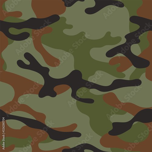 Military camouflage seamless pattern. Khaki texture. Trendy background. Abstract color vector illustration. For design wallpaper, wrapping paper, fabric.