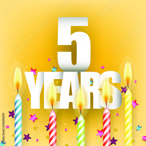 Colorful sparkling candles on yellow background. Birthday, anniversary or celebration template.