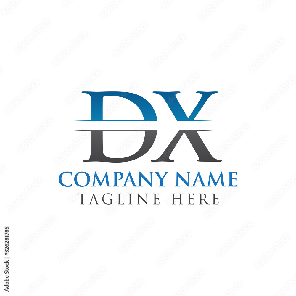 Initial DX Letter Logo Design Vector With Blue and Grey Color. DX Logo Design