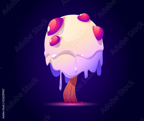 Fantasy tree with candy crown for ui game about alien magic world