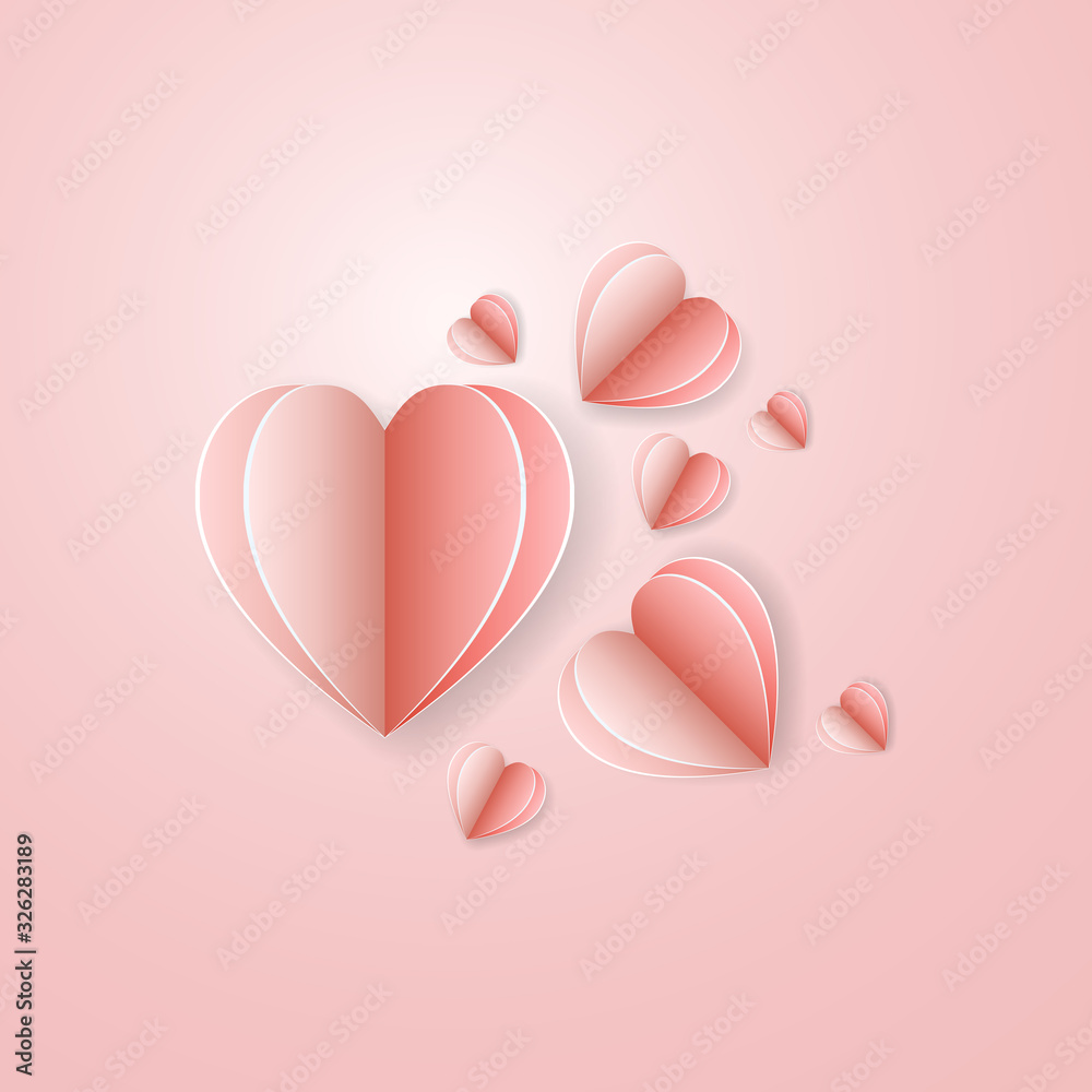Created paper sweet hearts on pink background