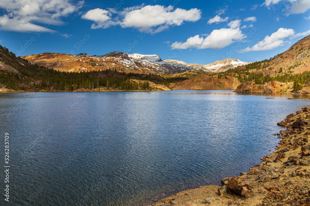 Ellery Lake in the western slopes of the Sierra Nevada Mountain, California, USA.