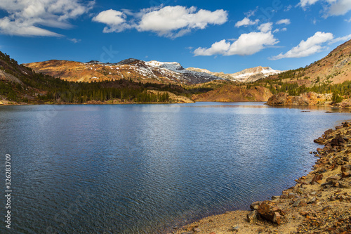 Ellery Lake in the western slopes of the Sierra Nevada Mountain, California, USA.