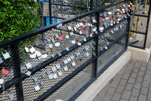 Selective  focus of love padlock at the roadside at Setia Alam. photo